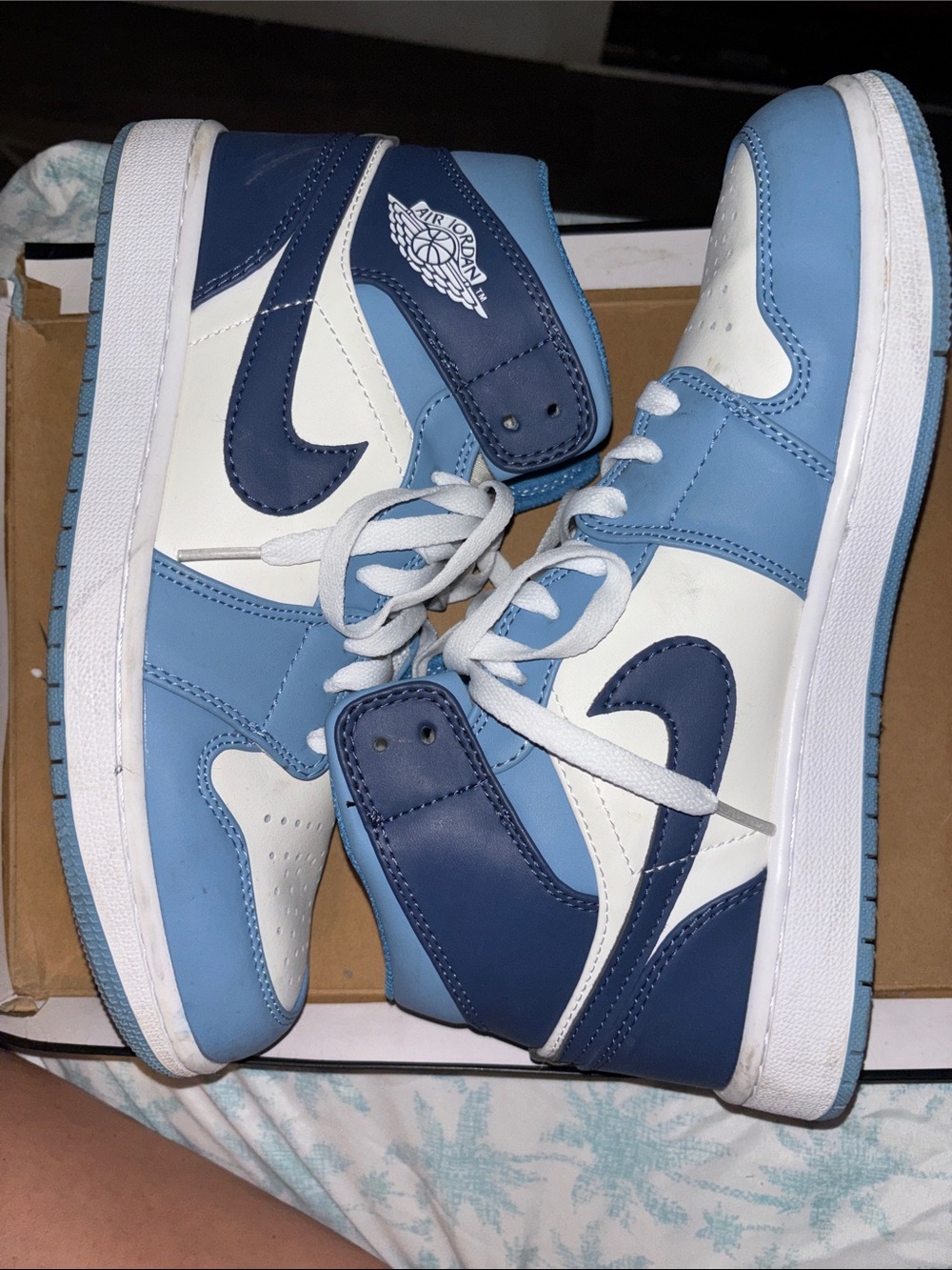 Jordan High-Top Sneakers in Light Blue, Navy and White